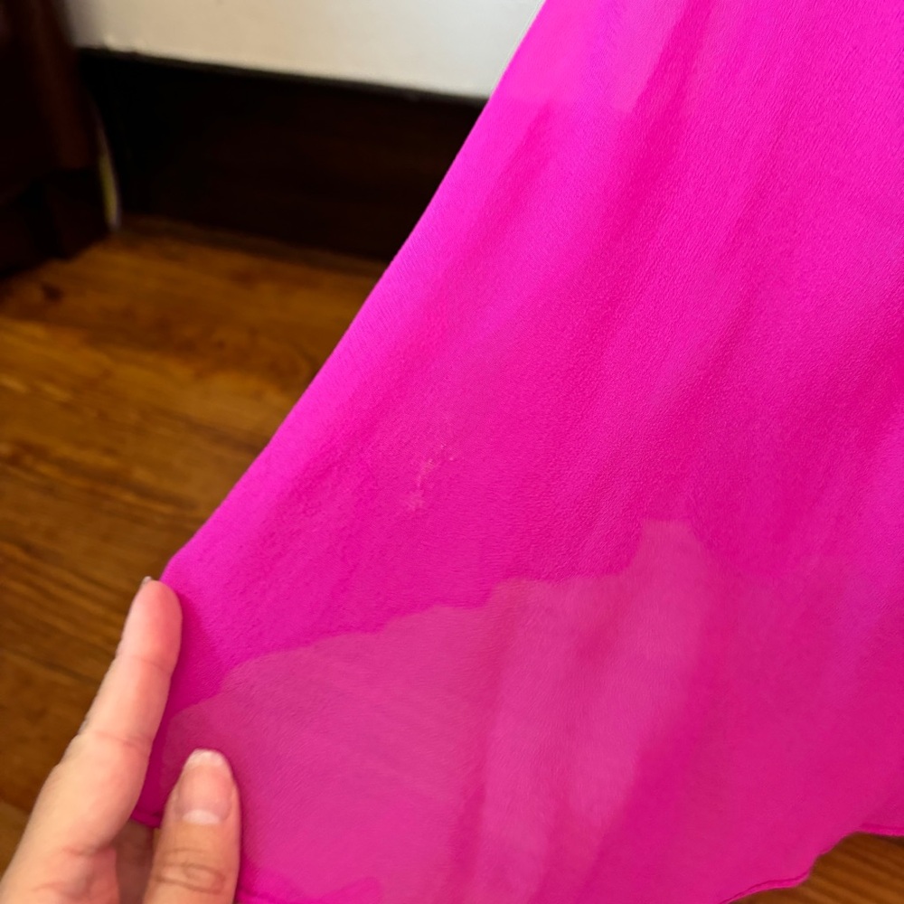 Empire Waist Silk Bright Pink Formal Full Length Dress - Picture 7 of 11